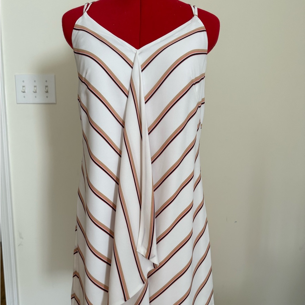 White House Black Market Asymmetrical Dress in Cream and Brown